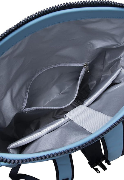X RAY Roll Top Laptop Backpack for Men Women, PU Leather Expandable Roll Up Backpack Capacity Adjustable 22L & Fits 15.6" Laptop, Carolina Blue/Navy