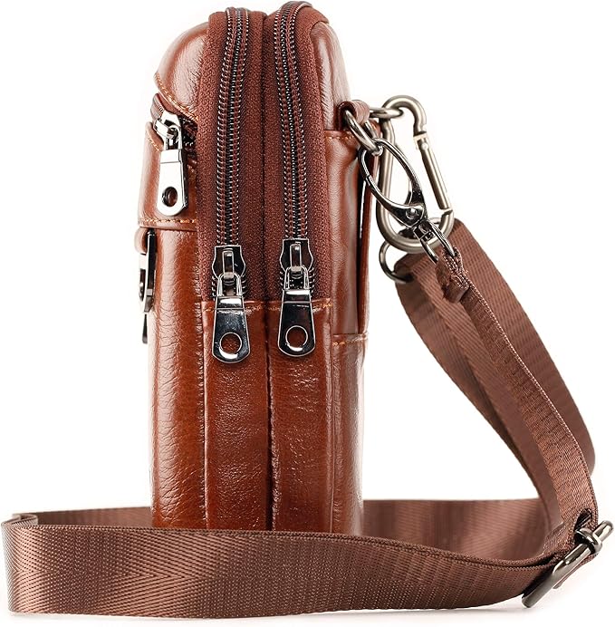 Leather Cell Phone Wallet Shoulder Holster,Hip Bum Pack Pouch Belt Pouch Bolso para Hombre Crossbody Bag for Men with Card Slots Compatible with iPhone (Brown)