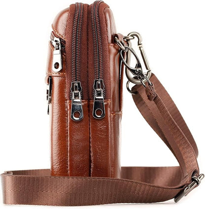 Leather Cell Phone Wallet Shoulder Holster,Hip Bum Pack Pouch Belt Pouch Bolso para Hombre Crossbody Bag for Men with Card Slots Compatible with iPhone (Brown)