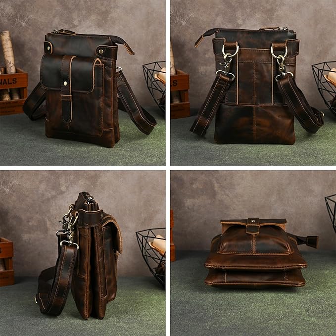 Le'aokuu Mens Genuine Leather Fanny Small Messenger Shoulder Satchel Waist Bag Pack 8711