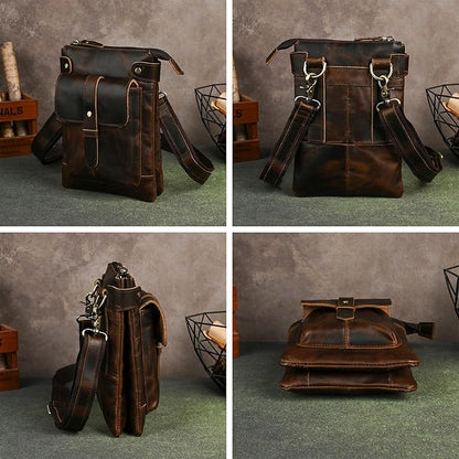 Le'aokuu Mens Genuine Leather Fanny Small Messenger Shoulder Satchel Waist Bag Pack 8711