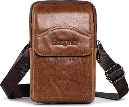 Hengwin Leather Cell Phone Holster Fit for iPhone 17 Pro Max 16 Pro Max 15 Pro Max 14 Pro Max Samsung Galaxy S25 Ultra S24/S23 Ultra Belt Pouch Shoulder Bag Crossbody Purse Case with Belt Clip (Brown)