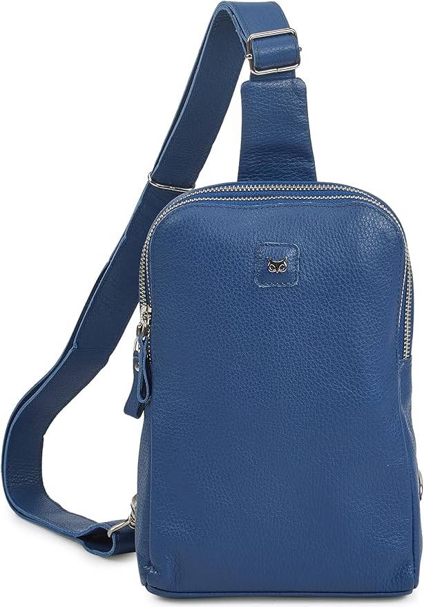 Leather Sling Bag for Women Genuine Crossbody Purse Small Trendy Cross Over Chest with Phone and Credit Card Slots (Sapphire Blue Nappa)