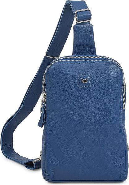 Leather Sling Bag for Women Genuine Crossbody Purse Small Trendy Cross Over Chest with Phone and Credit Card Slots (Sapphire Blue Nappa)