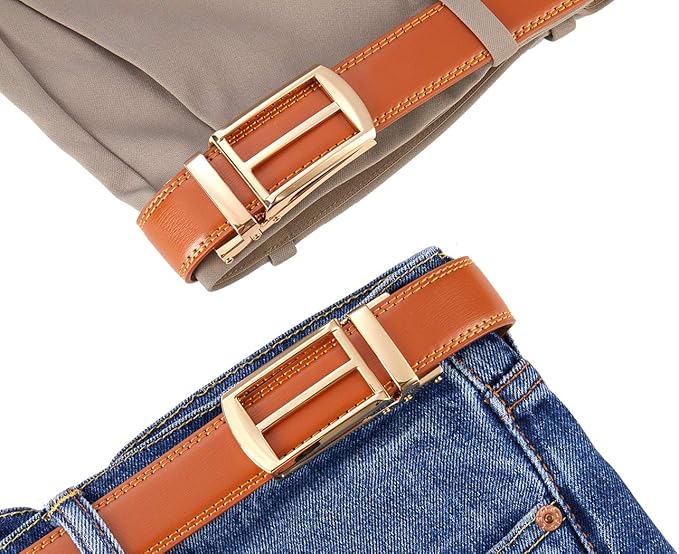 Tonywell Mens Leather Ratchet Belts with Click Buckle Perfect Fit Dress Belt 30mm Wide