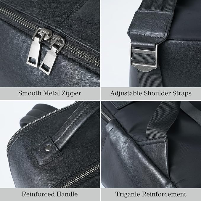 15.6 Inch Genuine Leather Laptop Backpack for Men Women, Business Travel Backpack Hiking Daypack Rucksack (7#Black)