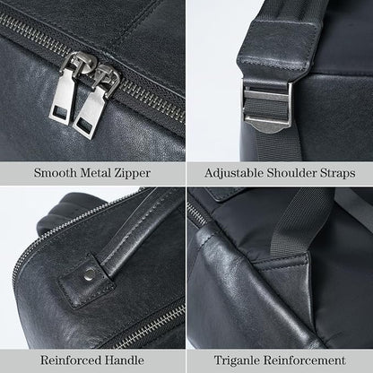 15.6 Inch Genuine Leather Laptop Backpack for Men Women, Business Travel Backpack Hiking Daypack Rucksack (7#Black)