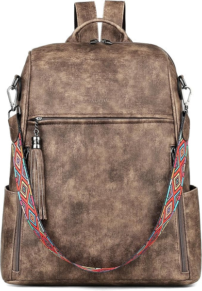 FADEON Leather Laptop Backpack for Women Designer 15.6 inch PU Laptop Bag, Ladies Travel Computer Work Backpack Grey