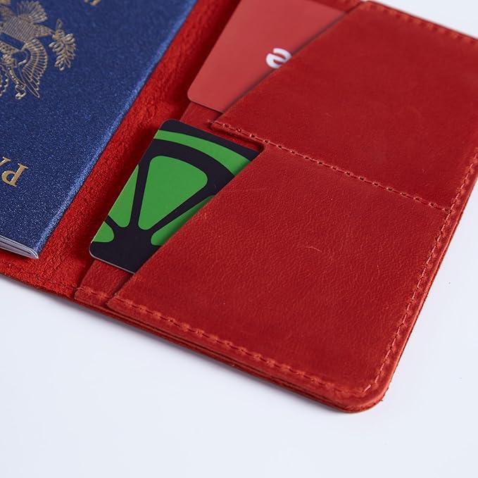 INCARNE US Leather Passport Holder for Travel - Passport Case - Passport Wallet for Men - Passport Cover for Women Sleeve Protector - Travel Essentials Vacation Luggage Travel Gifts - Vintage Red