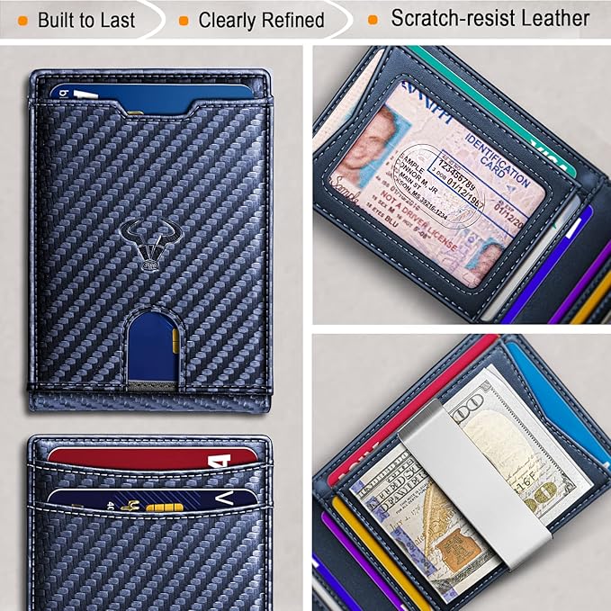 BULLIANT Men Wallet Airtag&Standard Use,Slim Front Pocket Wallet Money Clip for Gifg Men RFID Blocking 11Cards