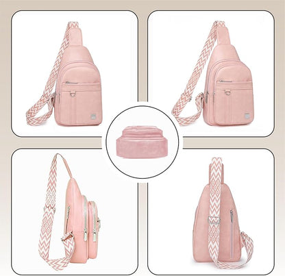 Sling Bag Set, PU Leather Sling Bag, Multi-Zipper Design for Travel, Outdoors, Valentine’s Day Gifts