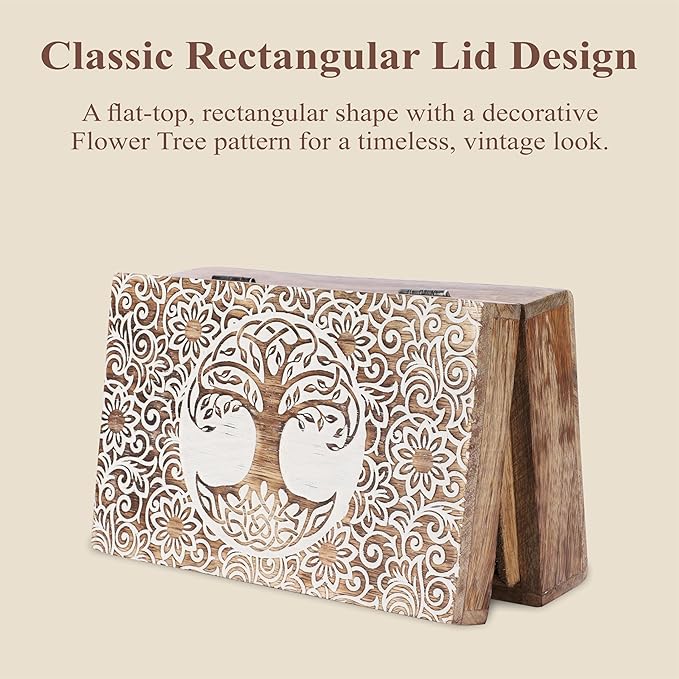Ajuny Tree of Life Pattern Decorative Box Keepsake Trinket Holder Treasure Chest Jewelry Organizer for Necklaces Watch Storage Boxes Great for Gift- 8X5 Inch