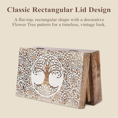 Ajuny Tree of Life Pattern Decorative Box Keepsake Trinket Holder Treasure Chest Jewelry Organizer for Necklaces Watch Storage Boxes Great for Gift- 8X5 Inch