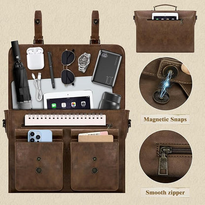 Leather Messenger Bag for Men 15.6 Inch Vintage Laptop Bag Waterproof Briefcases for Men Computer Bag Satchel for Work/Office