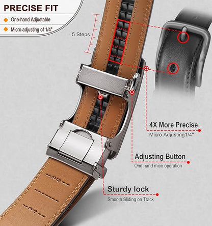 KEMISANT Belt Men, Sliding Ratchet Belt Genuine Leather For Gift Mens Dress Pants Oxfords,Size Adjustable