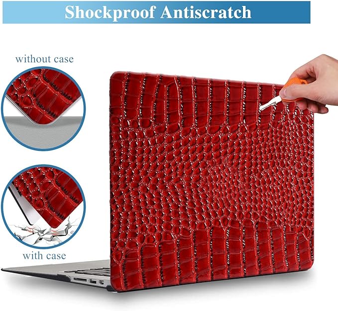 KEROM Compatible for Crocodile MacBook Pro 13 Inch Case 2026 2022-2016 M2 M1 A2338 A2289 A2251 A2159 A1989 A1706 A1708, Textured Aligator Skin Snakeskin PU Leather Hardshell & Keyboard Cover, Burgandy
