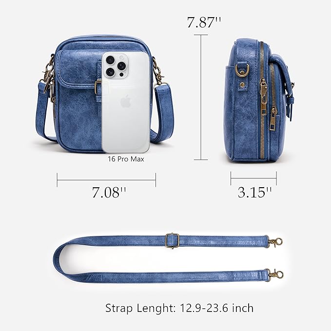 Small Messenger Bag Vegan Leather Crossbody Bag for Women Men, Vintage Cross Body Shoulder Purse with Card Slots