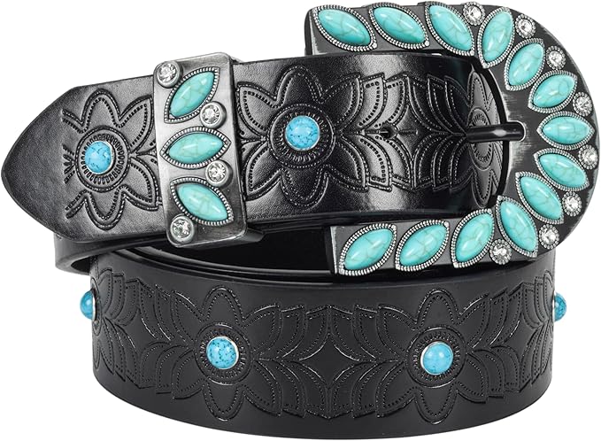 INOGIH Adjustable-Vintage-Western-Cowboy-Belt Women Men - Cowboy-Style Engraved-Buckle Belt for Jeans Pants Dresses