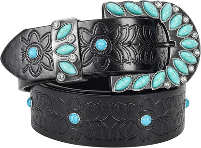 INOGIH Adjustable-Vintage-Western-Cowboy-Belt Women Men - Cowboy-Style Engraved-Buckle Belt for Jeans Pants Dresses