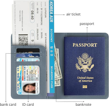 Passport Holder for Travel Essentials,RFID Blocking Passport Cover Wallet Card Case for Women and Men (Navy Gray)