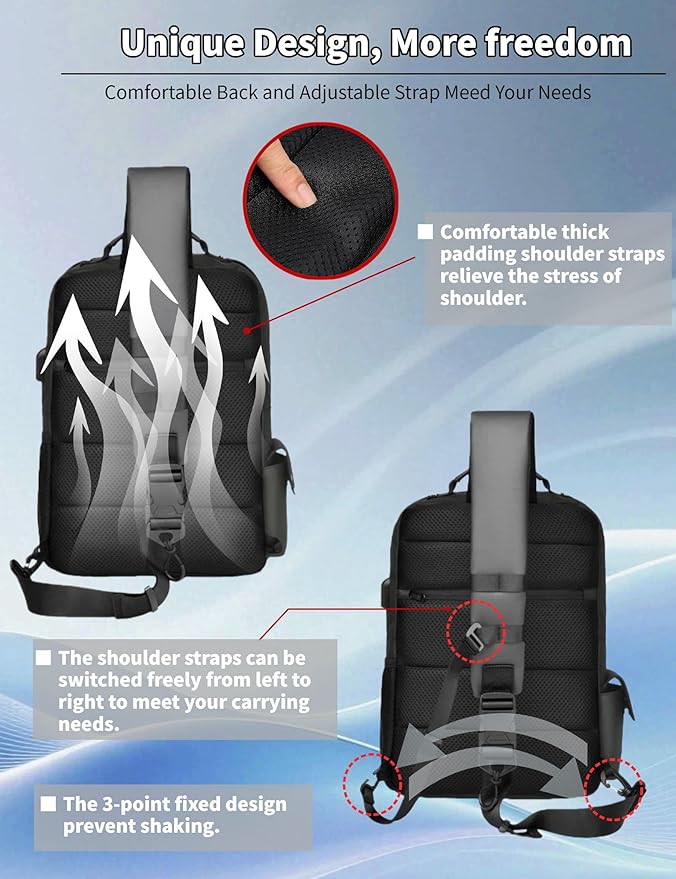 BASICPOWER Laptop Sling Bag for Men Women, Sling Backpack Crossbody Bag Fits 14 inch Computer with USB Port Anti-theft