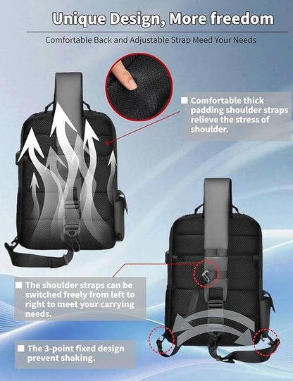 BASICPOWER Laptop Sling Bag for Men Women, Sling Backpack Crossbody Bag Fits 14 inch Computer with USB Port Anti-theft