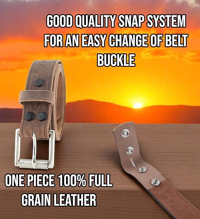F&L CLASSIC Men's full Grain Vintage Distressed leather Belt,easy to change Roller buckle,1.5" Wide,USA,
