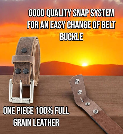 F&L CLASSIC Men's full Grain Vintage Distressed leather Belt,easy to change Roller buckle,1.5" Wide,USA,