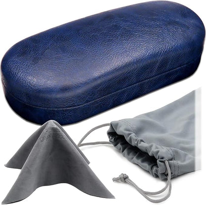 MyEyeglassCase - Large Sunglasses Case - Hard Glasses Case Holder w/Pouch & Cloth - Eyeglass Case Aviator Frames Men & Women