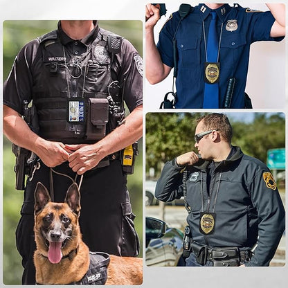 BESARME Police Badge Holder Belt Clip Cowhide Leather Badge Holders Universal Law Enforcement Security Badges Holder with Stainless Bead Chain（Rectangle）