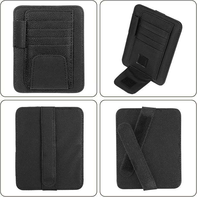 Small Leather Car Sun Visor Organizer with Storage Pouch & Sunglasses Clip, Auto Card Holder Registration/Insurance Slot, Credit Card Pockets, Automotive Interior Organizer for Cars Sun Visor(Black)