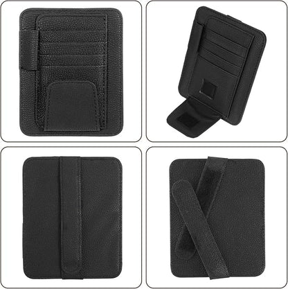 Small Leather Car Sun Visor Organizer with Storage Pouch & Sunglasses Clip, Auto Card Holder Registration/Insurance Slot, Credit Card Pockets, Automotive Interior Organizer for Cars Sun Visor(Black)
