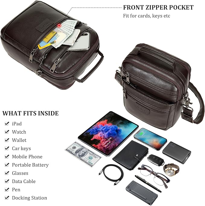 Polare Italian Full Grain Leather Messenger Bag Vintage Chest Shoulder Crossbody Bag Casual Sling Business Handbag for Men