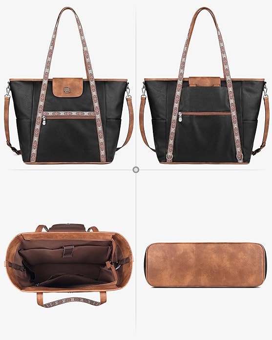 FADEON Large Laptop Tote Bag for Women Designer Leather Laptop Bag Fashion Travel Backpack Purse Shoulder Handbag