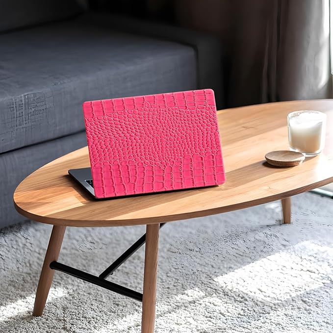 KEROM Compatible for Crocodile MacBook Pro 13 Inch Case 2025-2016 M2 M1 A2338 A2289 A2251 A2159 A1989 A1706 A1708, Textured Aligator Skin Snakeskin PU Leather Hardshell & Keyboard Cover, Pink