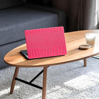 KEROM Compatible for Crocodile MacBook Pro 13 Inch Case 2025-2016 M2 M1 A2338 A2289 A2251 A2159 A1989 A1706 A1708, Textured Aligator Skin Snakeskin PU Leather Hardshell & Keyboard Cover, Pink