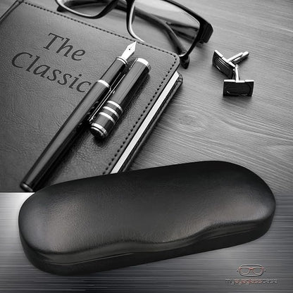 MyEyeglassCase Men's Medium Glasses Case - Classic Eyeglasses Hard Shell Holder, Elegant Easy Open Lip with Pouch and Cloth