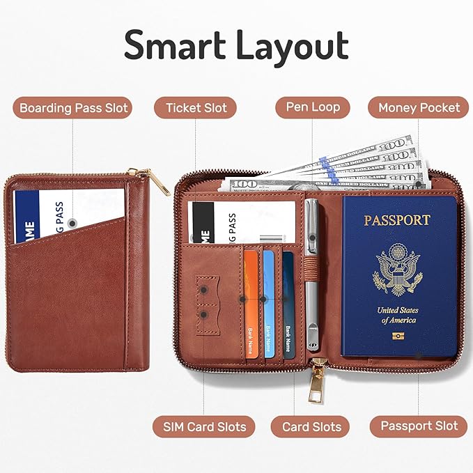 Forvencer Passport Holder Cover with Safe Zipper Closure, Premium Passport Wallet for Travel, Sleek RFID Blocking Card Case, Waterproof Travel Accessories for Men, Grey