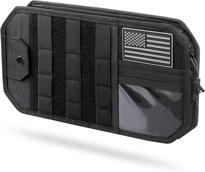 Molle Car Sun Visor Organizer with Zipper Storage Pouch & Glasses Holder, Auto Semi-Rigid MOLLE Panel for Police Gear & Overland Accessories, Fit Most Cars, Trucks, Patrols & Vans