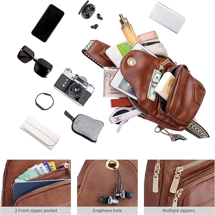 Sling Bag Set, PU Leather Sling Bag, Multi-Zipper Design for Travel, Outdoors, Valentine’s Day Gifts