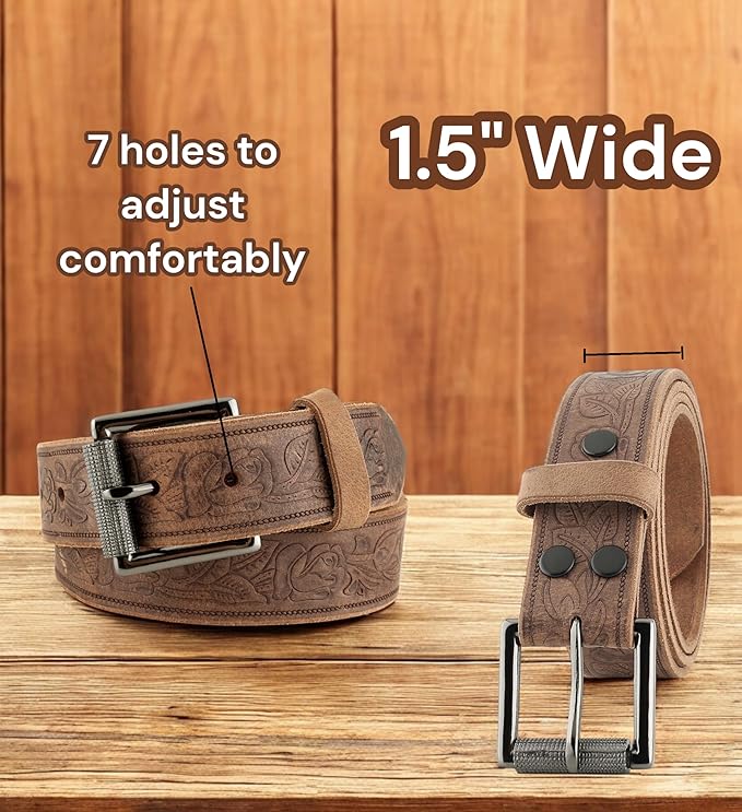 F&L CLASSIC Men's full Grain Vintage Distressed leather Belt,easy to change Roller buckle,1.5" Wide,USA,