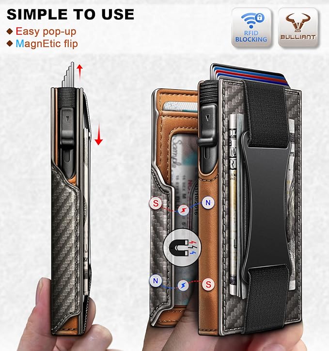 BULLIANT Men Wallet Gift Boxed,Slim Front Pocket Wallet Money Clip Card Holder 3.8"x2.7",Pop-up Access