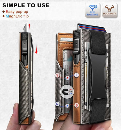 BULLIANT Men Wallet Gift Boxed,Slim Front Pocket Wallet Money Clip Card Holder 3.8"x2.7",Pop-up Access