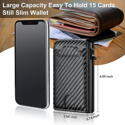 Card Wallet for Men Slim Minimalist: Smart Pop Up Wallets with Money Clip - RFID Front Pocket Credit Card Holder - Gift for Men Husband