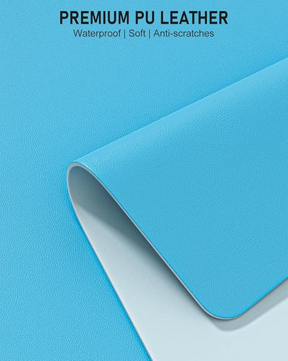 Desk Pad, 30" x 14" PU Leather Non-Slip Desk Mat Large Mouse Pad for Desktop, Waterproof Laptop Computer Writing Mat for Office, Home, Work, Gaming, Aqua Blue
