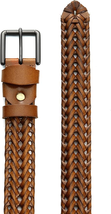 CHAOREN Leather Braided Belts for Men - 1 1/8" Mens Casual Woven Leather Belt for Dress Pant