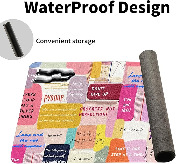 Motivational Desk Mat for Women, Waterproof PU Leather Desk Pad with Non-Slip Base, Uplifting Gift Inspiring Office Keyboard Mat for Gaming & Home Work（27.56 * 13.78in）