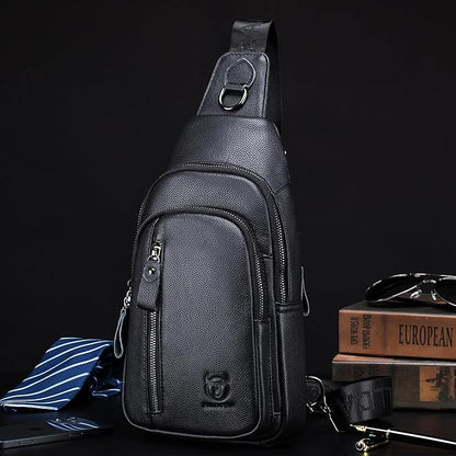 LUKZIJAES Genuine Leather Sling Bag for Men