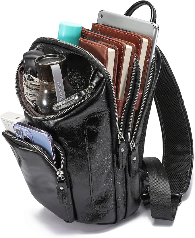 LANNSYNE Vintage Full Grain Leather Sling Bag Crossbody Chest Daypack | Vintage, Full Grain, Leather, Chest