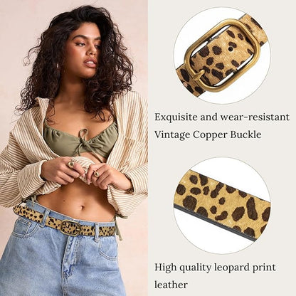 MJNUONE Leopard Print Belt for Women Leather Waist Belts Classic Needle Buckle Animal Printed forJeans dress Party Outfits